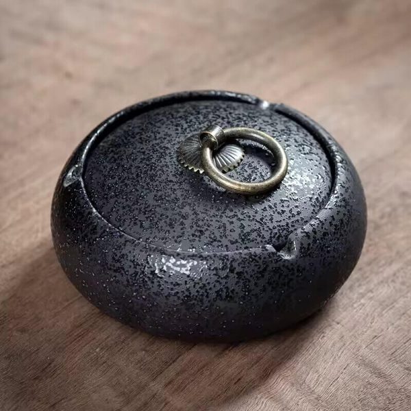 Aschenbecher mit Deckel Schwarz