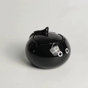 Aschenbecher Katze mit Deckel