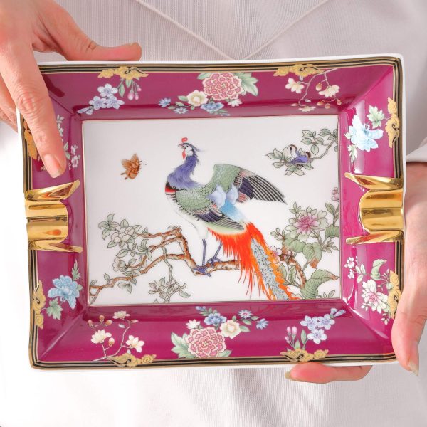 Zigarren Aschenbecher mit Blumen Vogel