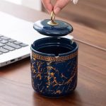 Keramik-Aschenbecher Blau mit Deckel