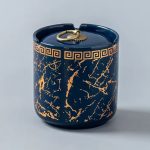 Keramik-Aschenbecher Blau mit Deckel