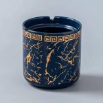 Keramik-Aschenbecher Blau mit Deckel